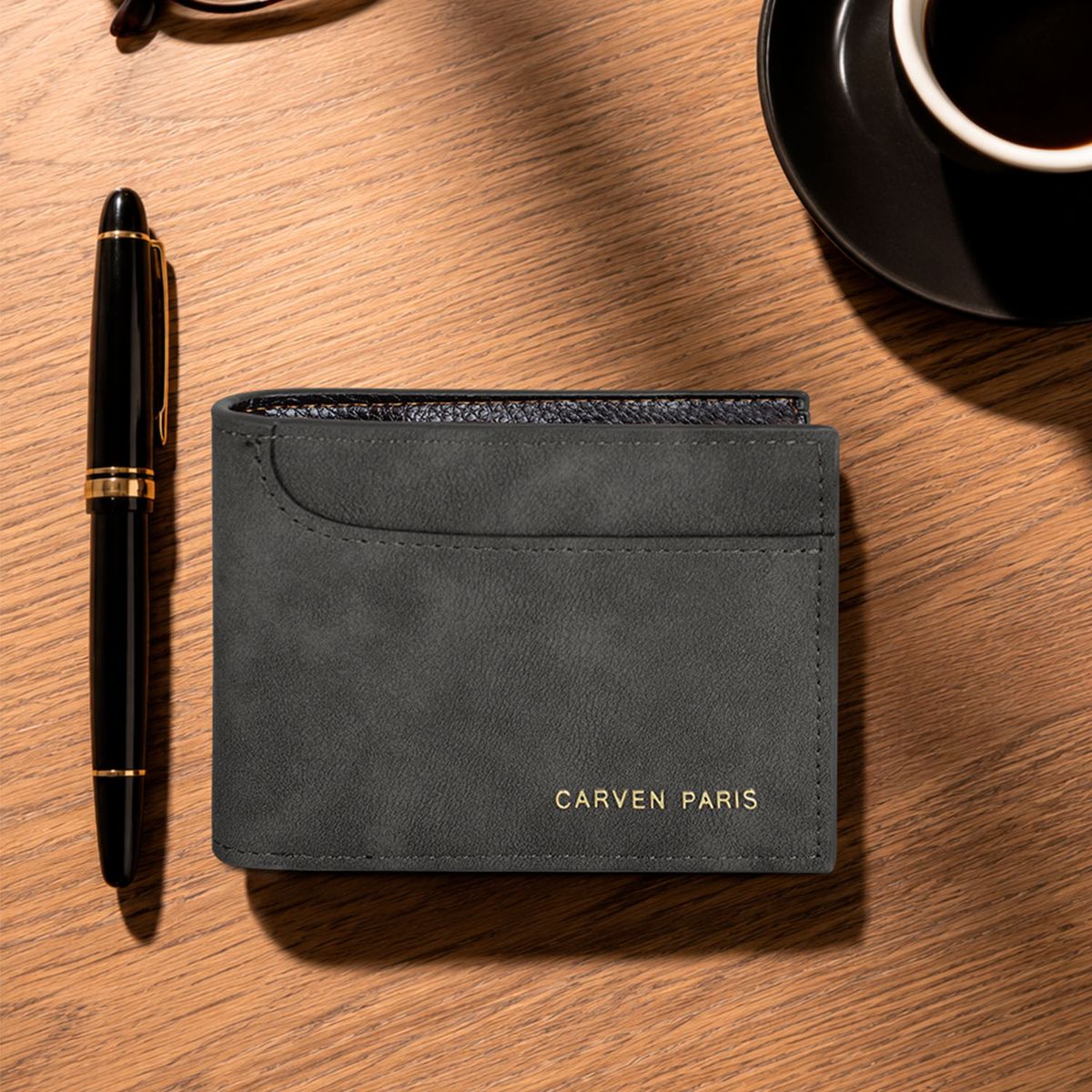 CARVEN - Billetera hombre Jack negra con monedero Carven Paris
