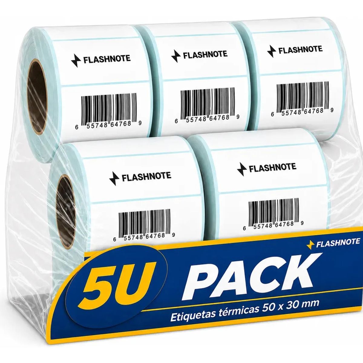FLASHNOTE - Etiquetas Térmicas Autoadhesivas Rollo 50x30mm Flashnote Pack X5 1000 Etiquetas Por Rollo Superficie