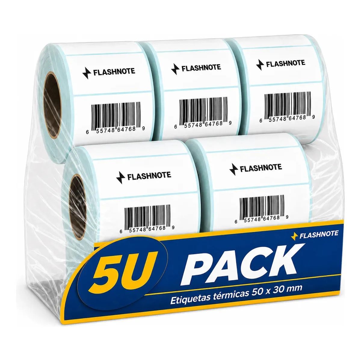 FLASHNOTE - Etiquetas Térmicas Autoadhesivas Rollo 50x30mm Flashnote Pack X5 1000 Etiquetas Por Rollo Superficie