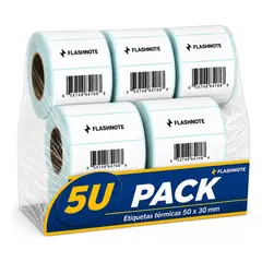 FLASHNOTE - Etiquetas Térmicas Autoadhesivas Rollo 50x30mm Pack X5 1000 Etiquetas Por Rollo Superficie