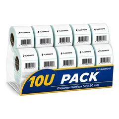 FLASHNOTE - Etiquetas Térmicas Autoadhesivas Rollo 50x30mm Pack X10 1000 Etiquetas Por Rollo Superfici