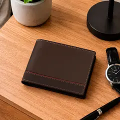 CARVEN - Billetera hombre Gino café con monedero oscuro Paris