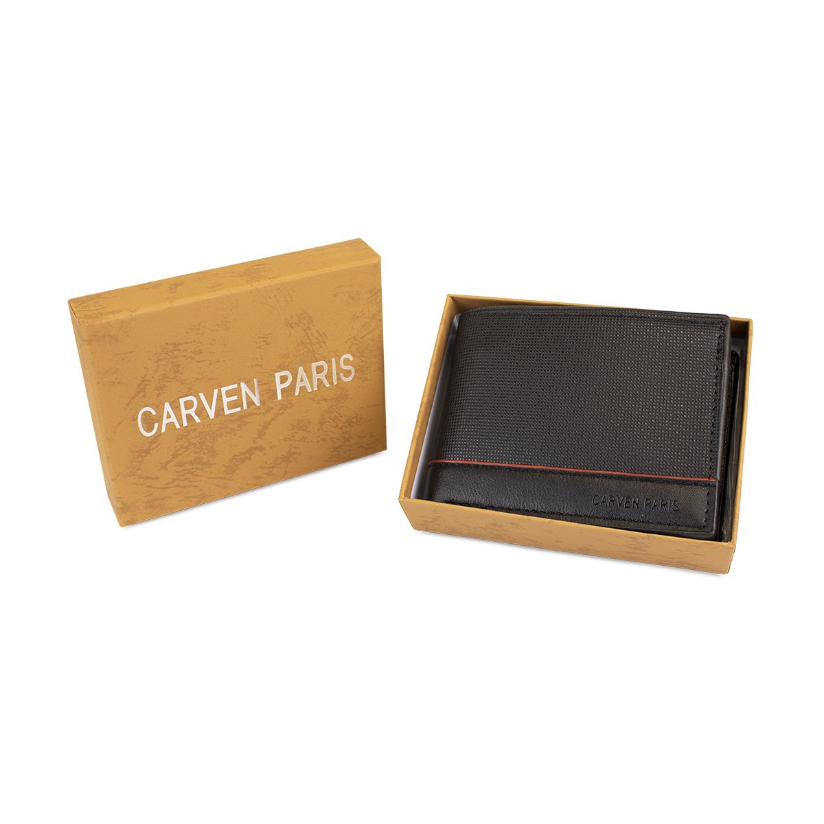 CARVEN - Billetera hombre Gino negra con monedero Carven Paris