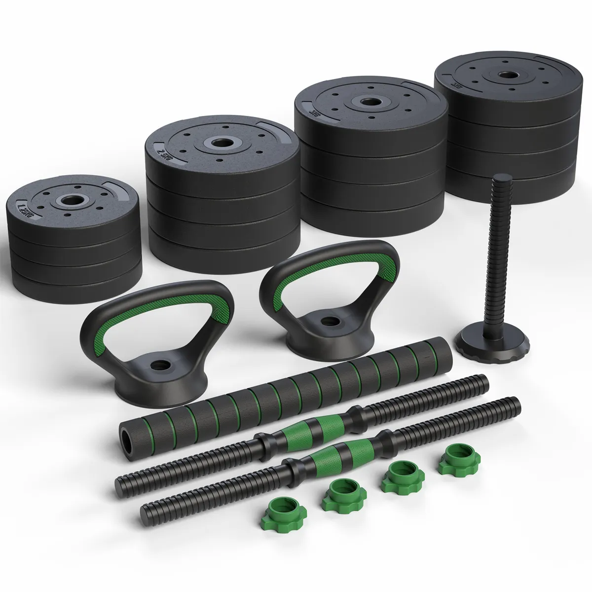 FITMAX - Set Mancuernas Green 3 en 1 ajustables 40 Kg