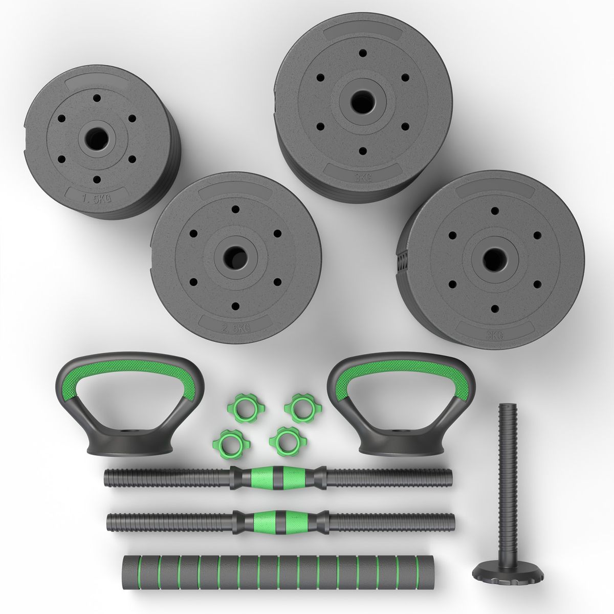 FITMAX - Set Mancuernas Green 3 en 1 ajustables 40 Kg