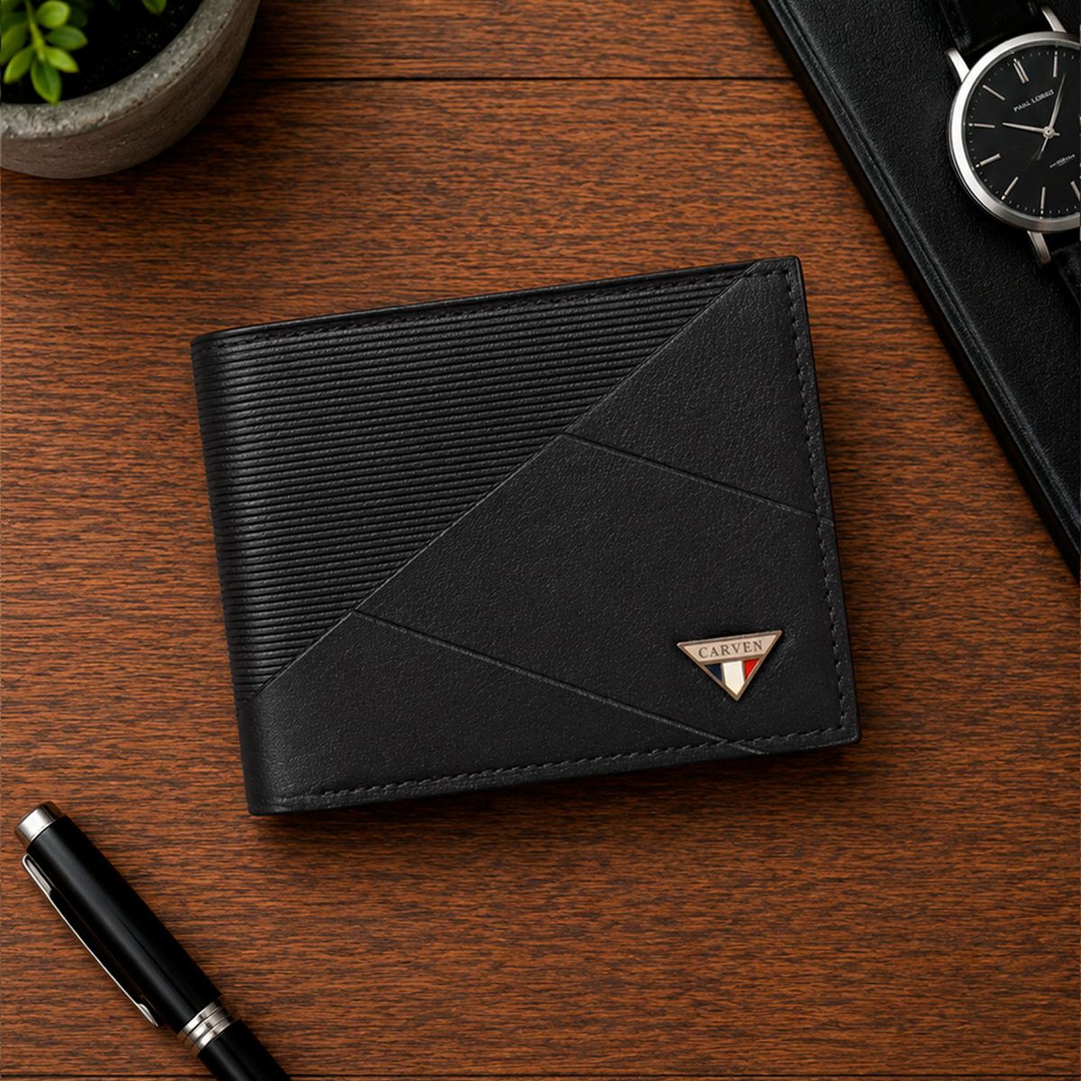 CARVEN - Billetera hombre Enzo negra con monedero Carven Paris