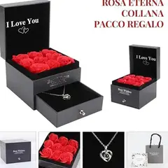GENERICO - Collar en forma de Corazon con la palabra te amo en idiomas marca genérica con caja y rosas eternas