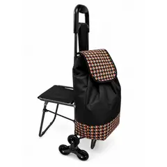 GENERICO - Carro de Compras / feria con Asiento Plegable y 6 Ruedas de patin Reforzadas