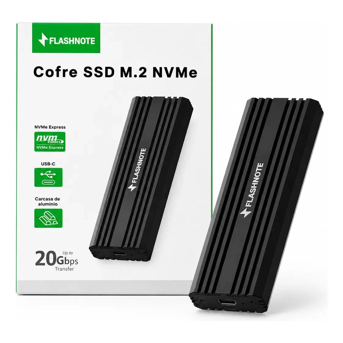 FLASHNOTE - Cofre Case Carcasa Flashnote Ssd M.2 Nvme Pcie Usb-c Usb-a 3.2 Gen2x2 20gbps Aluminio Adaptador Disc