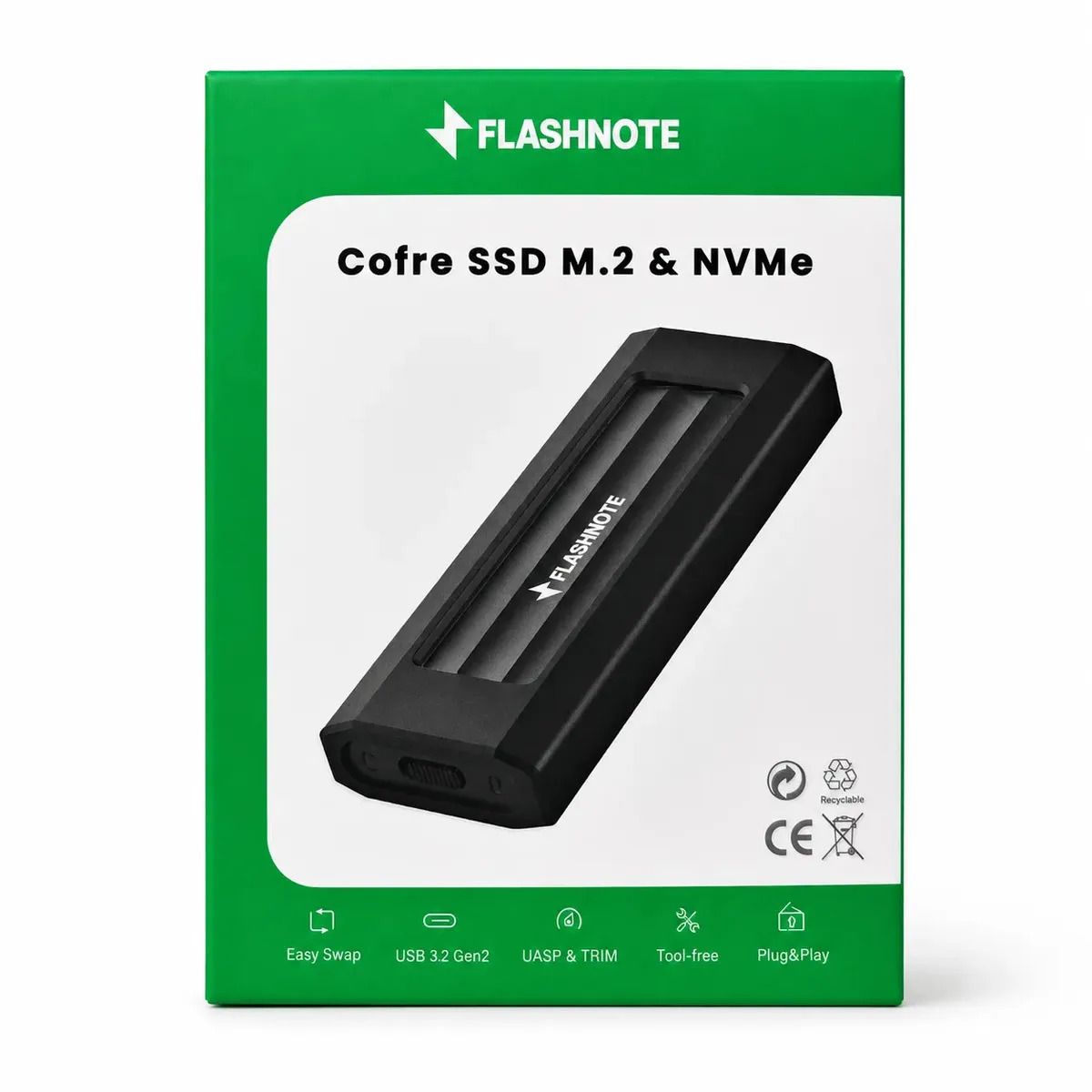 FLASHNOTE - Cofre Case Carcasa Flashnote Disco Ssd M.2 Nvme Sata Ngff Dual Protocolo Usb-c Usb-a 3.1 3.2 Gen2 10