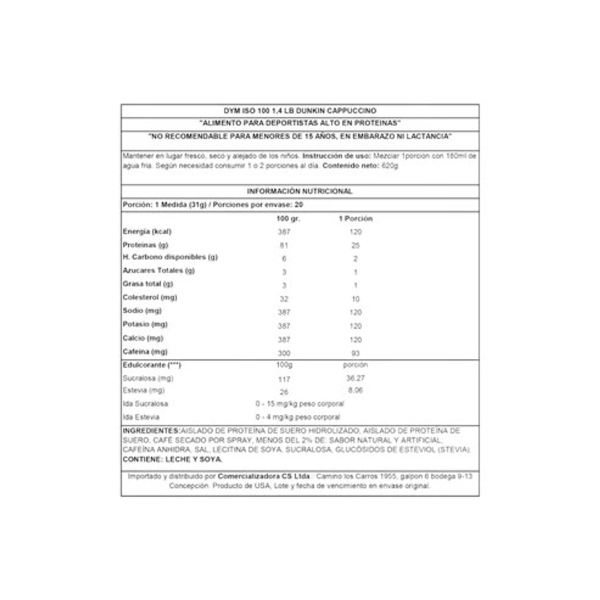 DYMATIZE - ISO100 DUNKIN 1.4LB CAPUCCINO EDICION LIMITADA - DYMATIZE