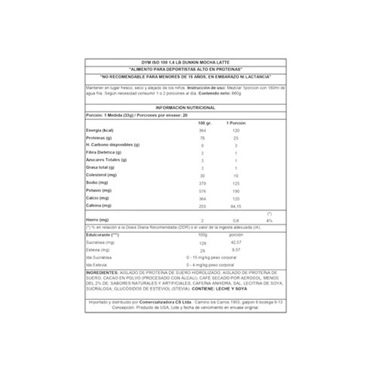 DYMATIZE - ISO100 DUNKIN 1.4LB MOCHA LATTE EDICION LIMITADA - DYMATIZE