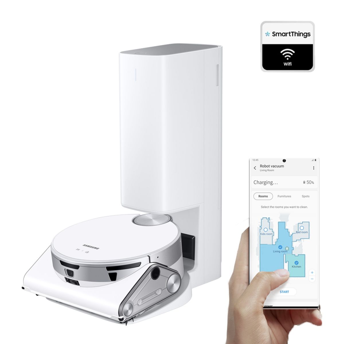 SAMSUNG - Aspiradora Robot Samsung Jetbot Ai+ Con Reconocimiento de Objetos, Camara, Sensor Lidar Y Clean Station Vr50T95735W/Zs