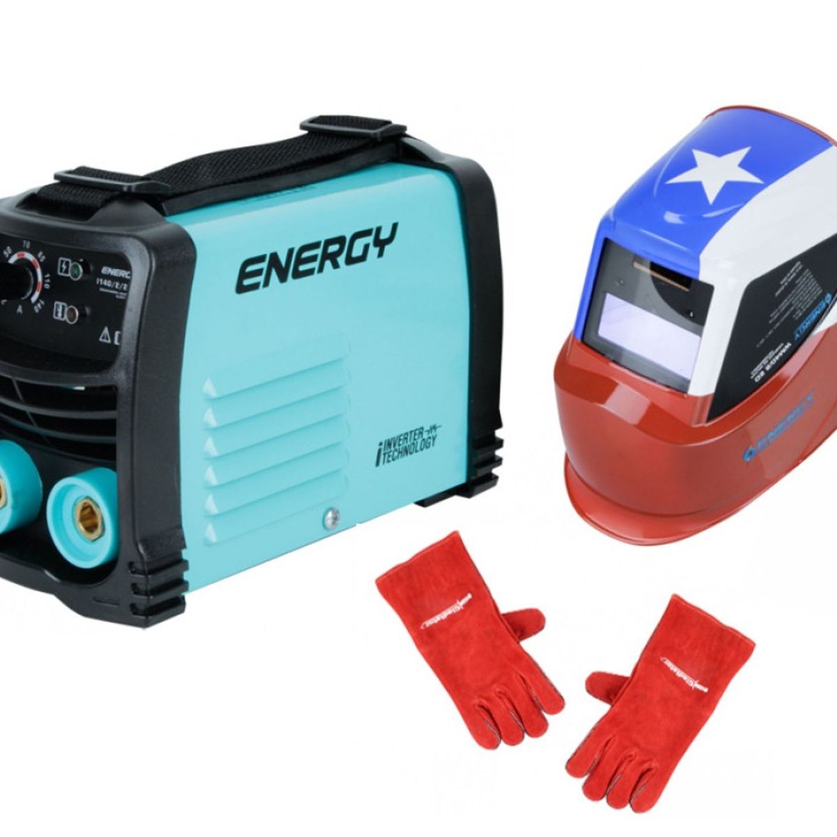 SOLDADORA INVERTER KIT 140A + MASC. CHILENA + GUANTES ENERGY, marca ENERGY - Foto Principal