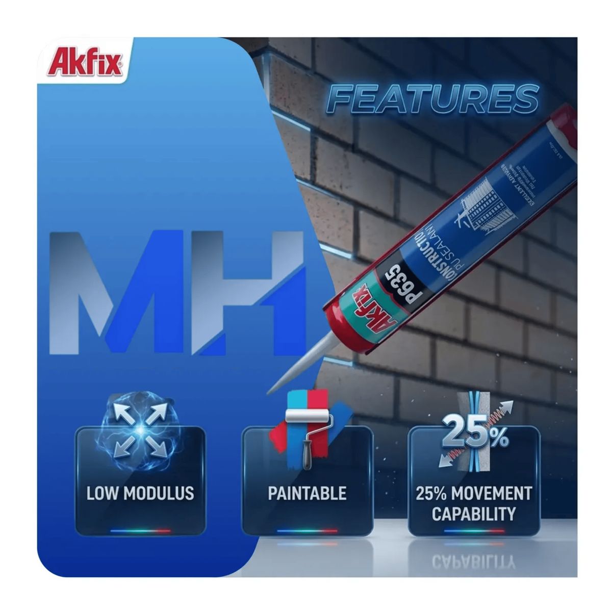 AKFIX - Pack 3 Sellador Poliuretano Gris Akfix P635 310ml Elasticidad