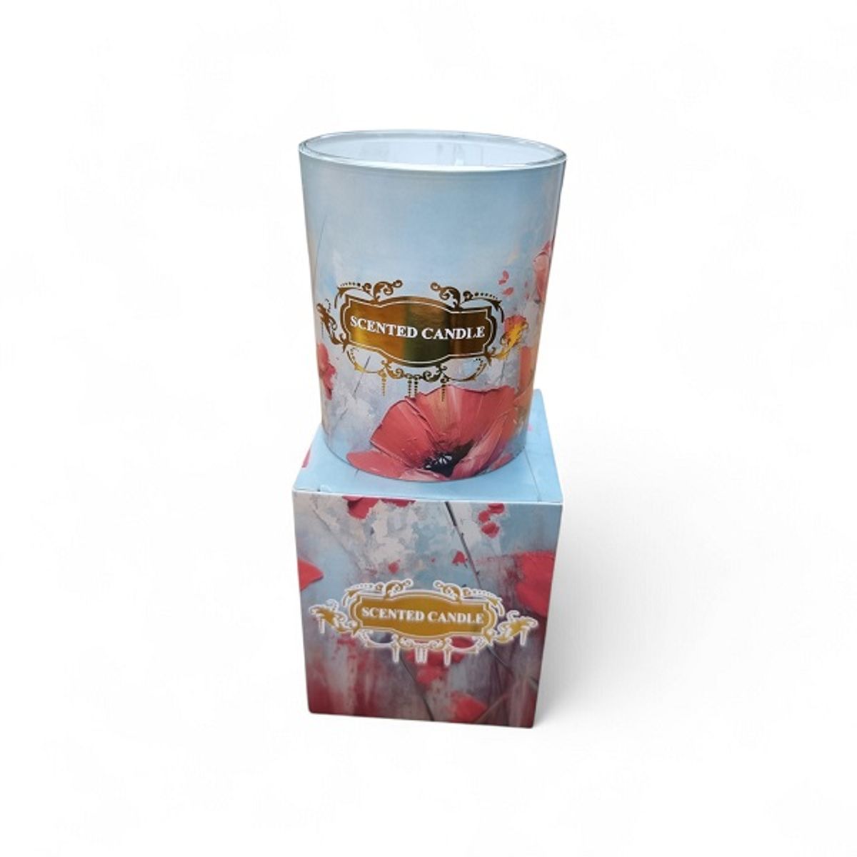 GENERICO - Vela aromática en vaso con diseño de Flores, 8.5x7.5x7.2 cm