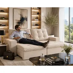 GENERICO - Mons Sofá Retráctil Reclinable 3 Cuerpos Magnum 2mt Bouclé White