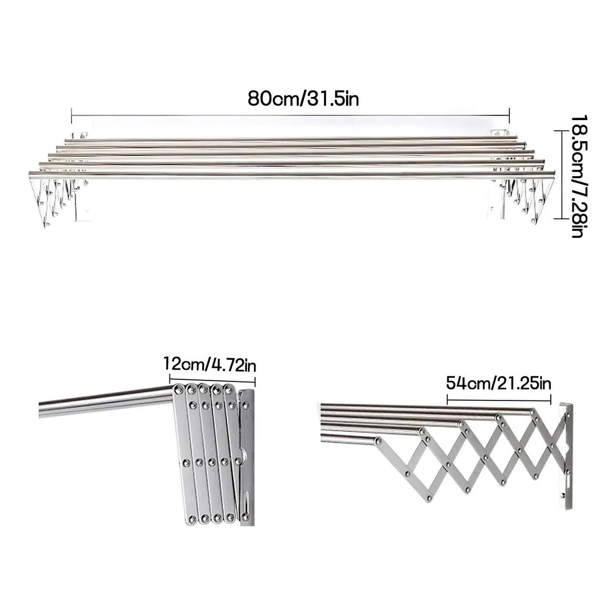 GENERICO - Toallero De Baño Retráctil De Acero Inoxidable 5 Polos 80cm BELUG