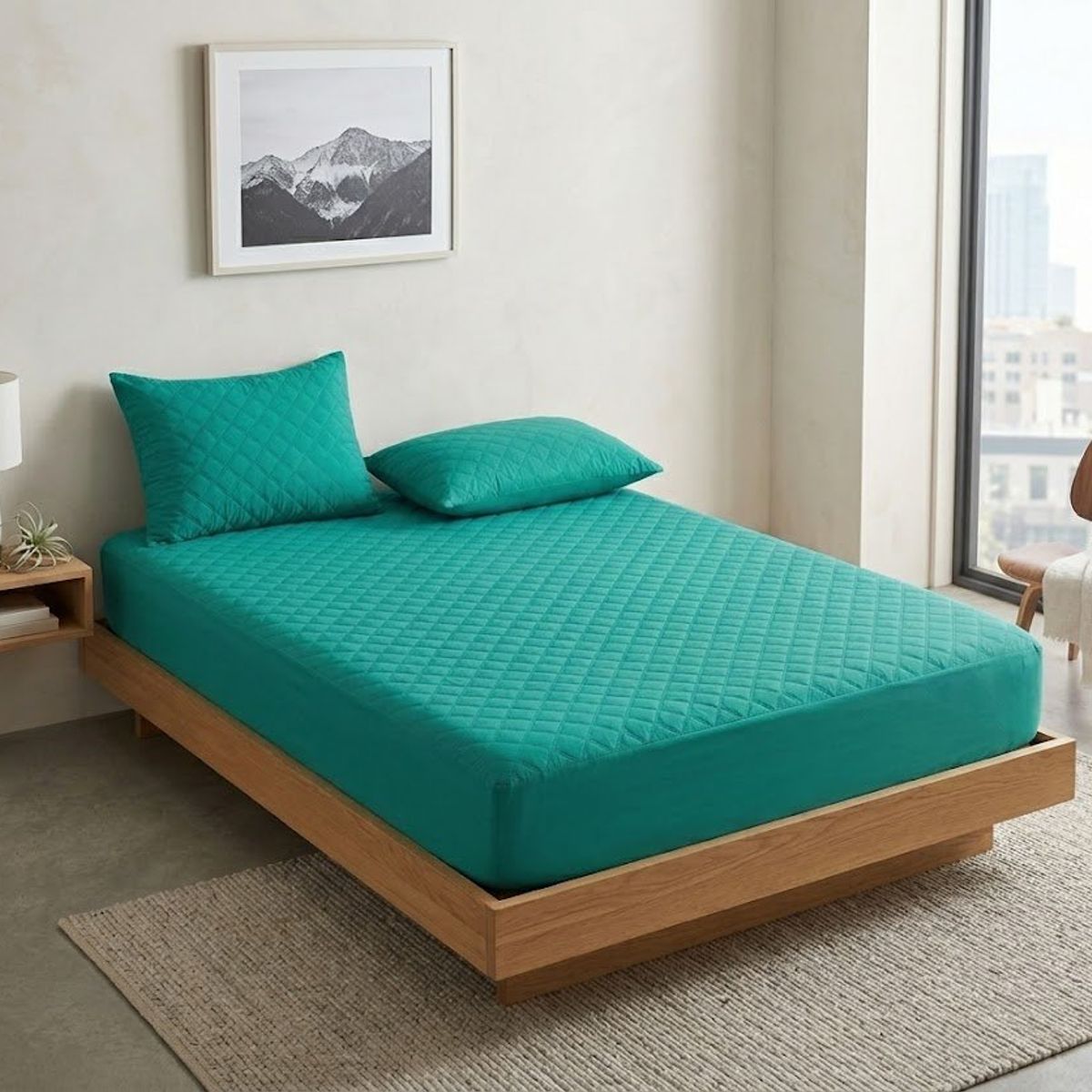 GENERICO - CUBRE COLCHON IMPERMEABLE UNICOLOR KING 200CM X 200CM + FUNDA DE ALMOHADA