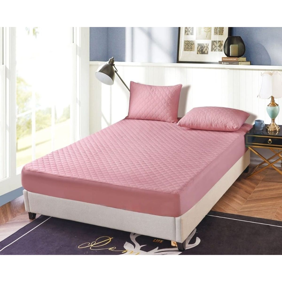 GENERICO - CUBRE COLCHON IMPERMEABLE UNICOLOR KING 200CM X 200CM + FUNDA DE ALMOHADA