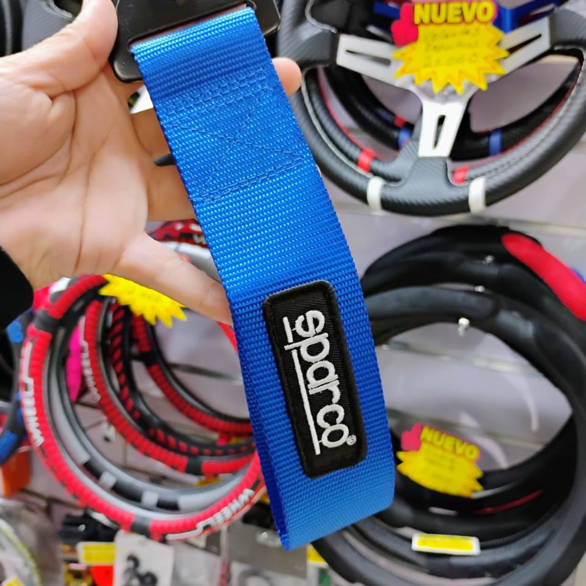 GENERICO - Cinta correa gancho de remolque ó arrastre tow strap universal sparco tunning color azul
