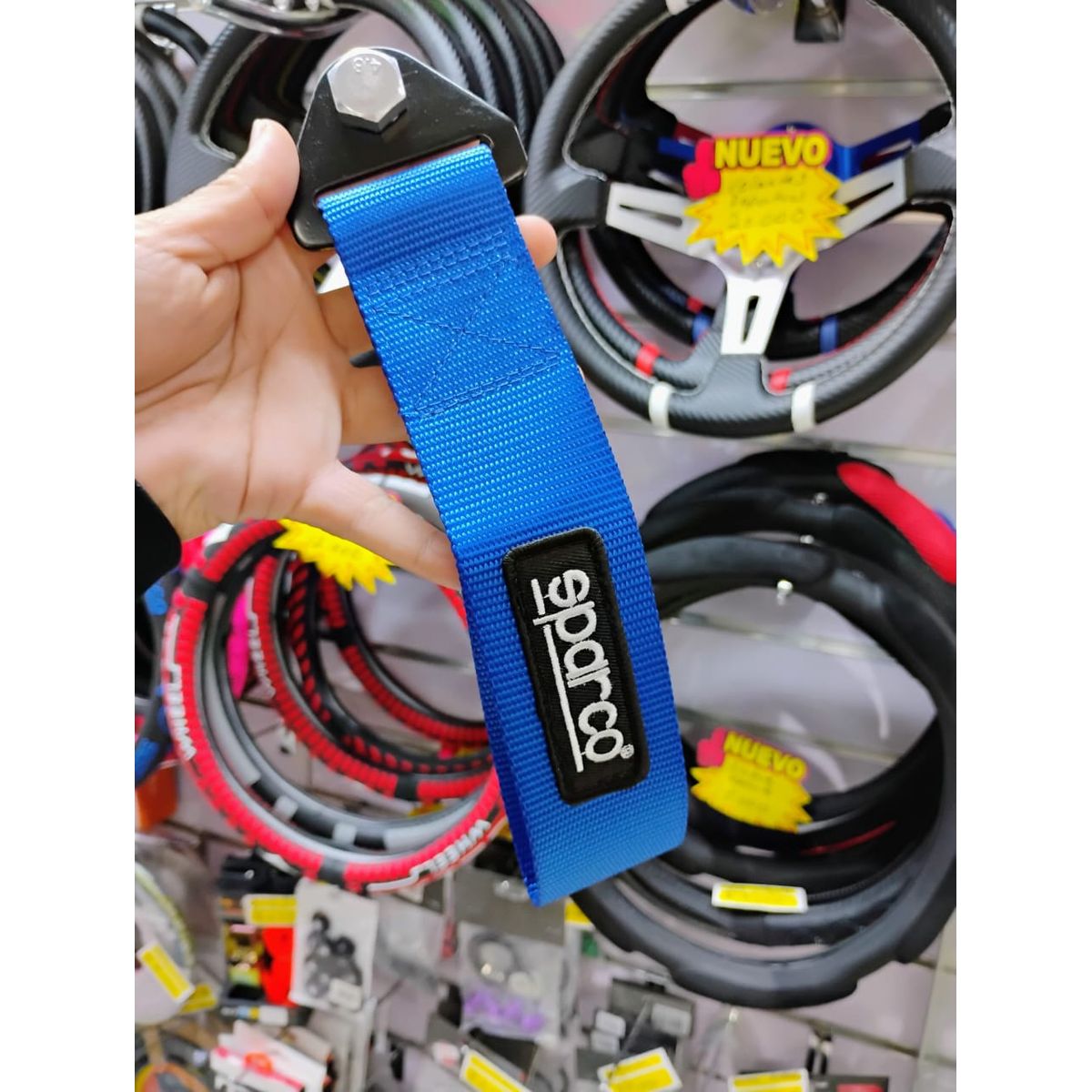 GENERICO - Cinta correa gancho de remolque ó arrastre tow strap universal sparco tunning color azul
