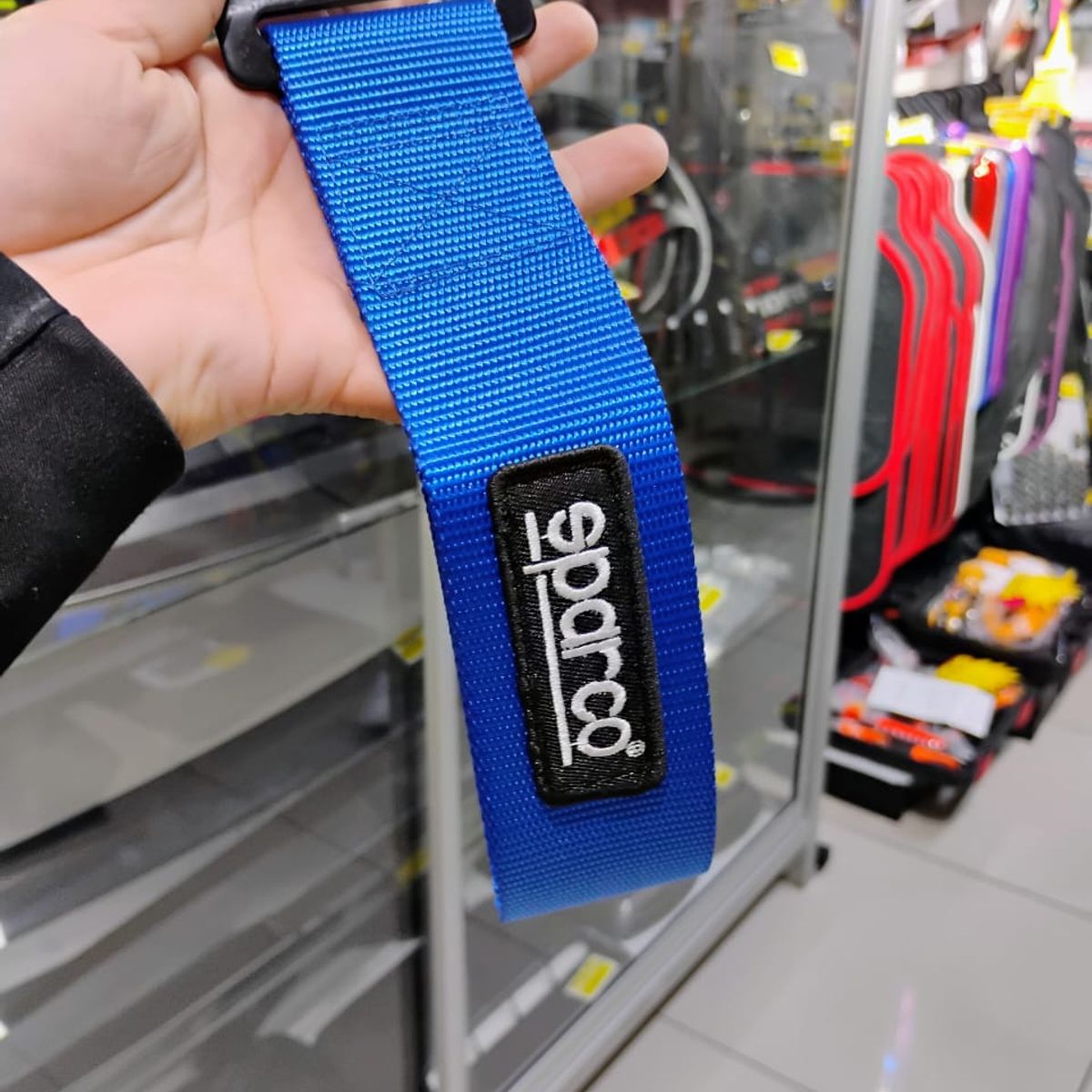 GENERICO - Cinta correa gancho de remolque ó arrastre tow strap universal sparco tunning color azul