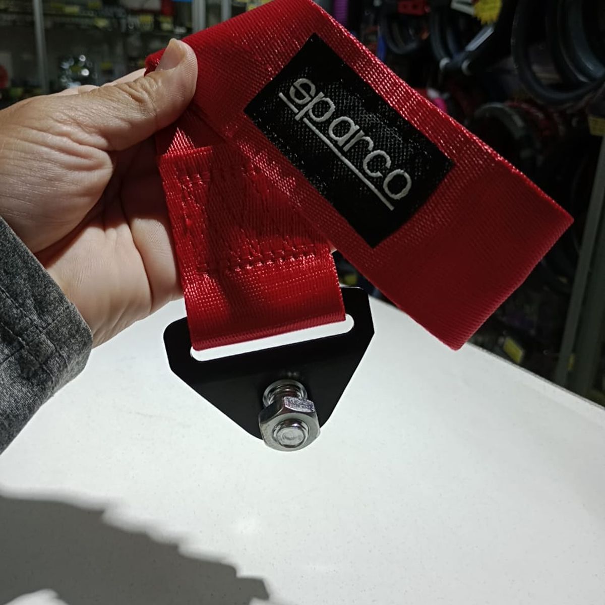 GENERICO - Cinta correa gancho de remolque ó arrastre tow strap universal sparco tunning color ROJO