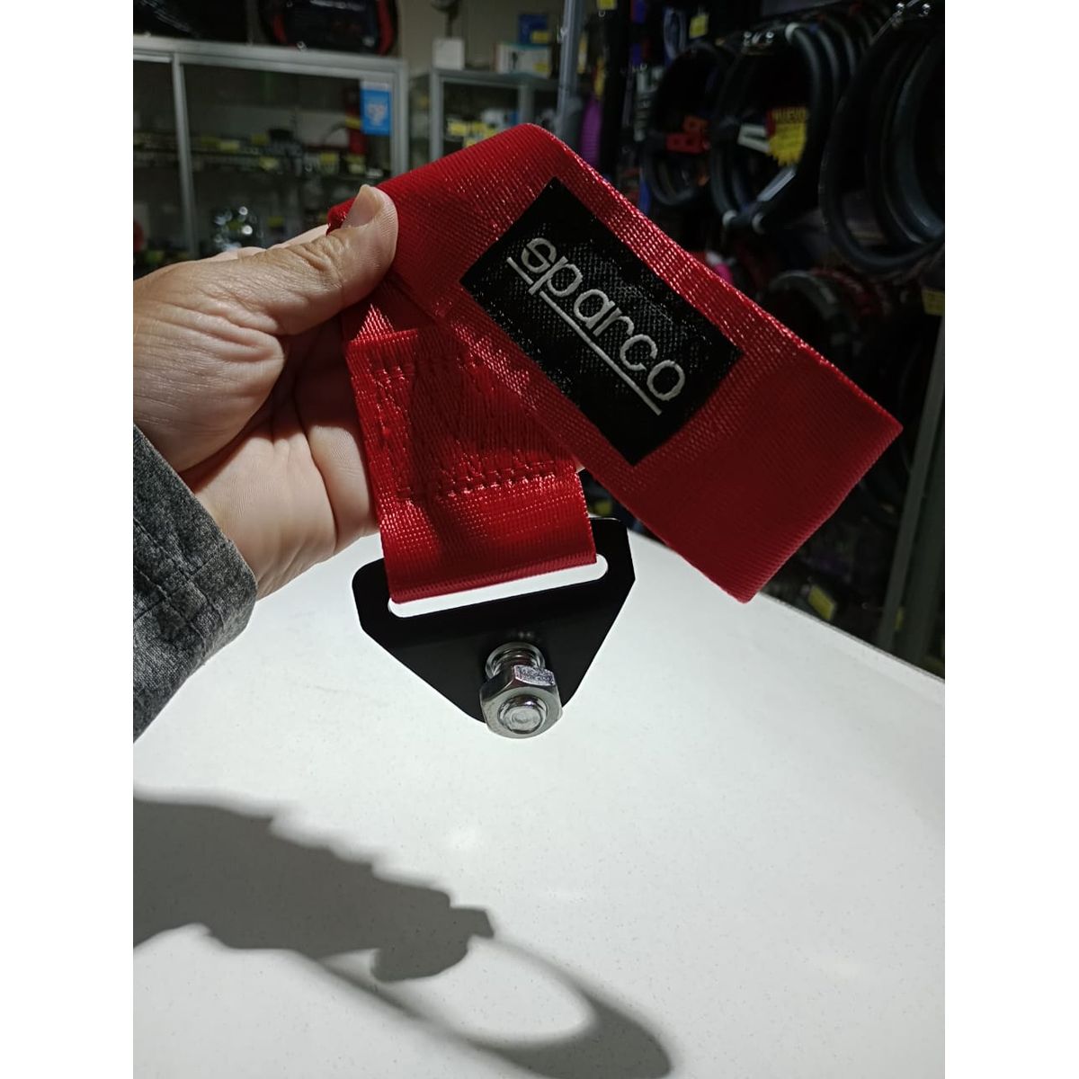 GENERICO - Cinta correa gancho de remolque ó arrastre tow strap universal sparco tunning color ROJO