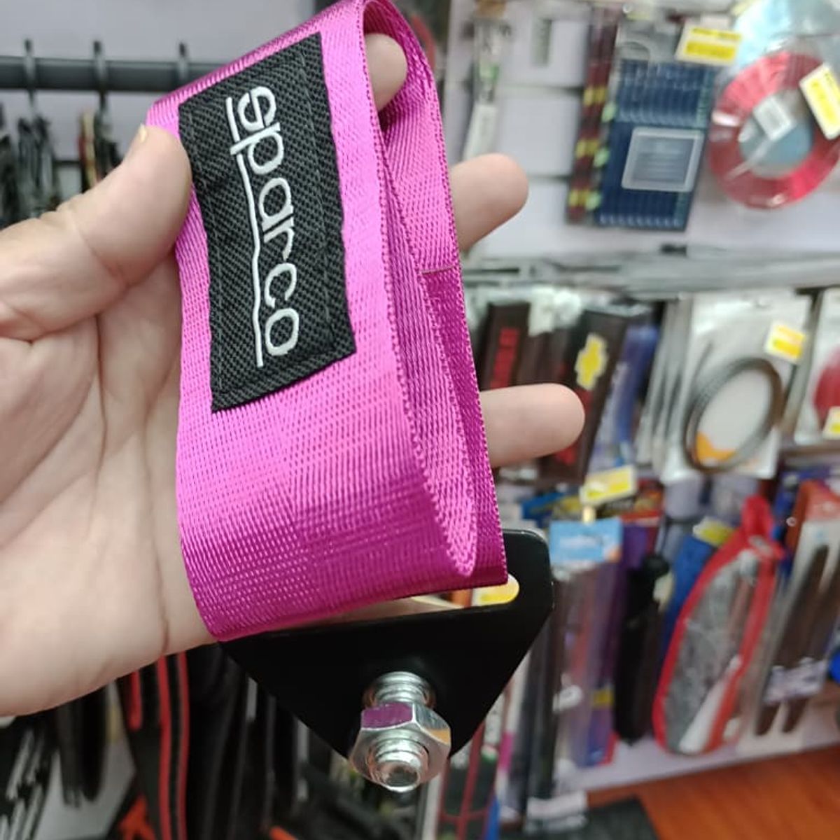 GENERICO - Cinta correa gancho de remolque ó arrastre tow strap universal sparco tunning color FUCSIA