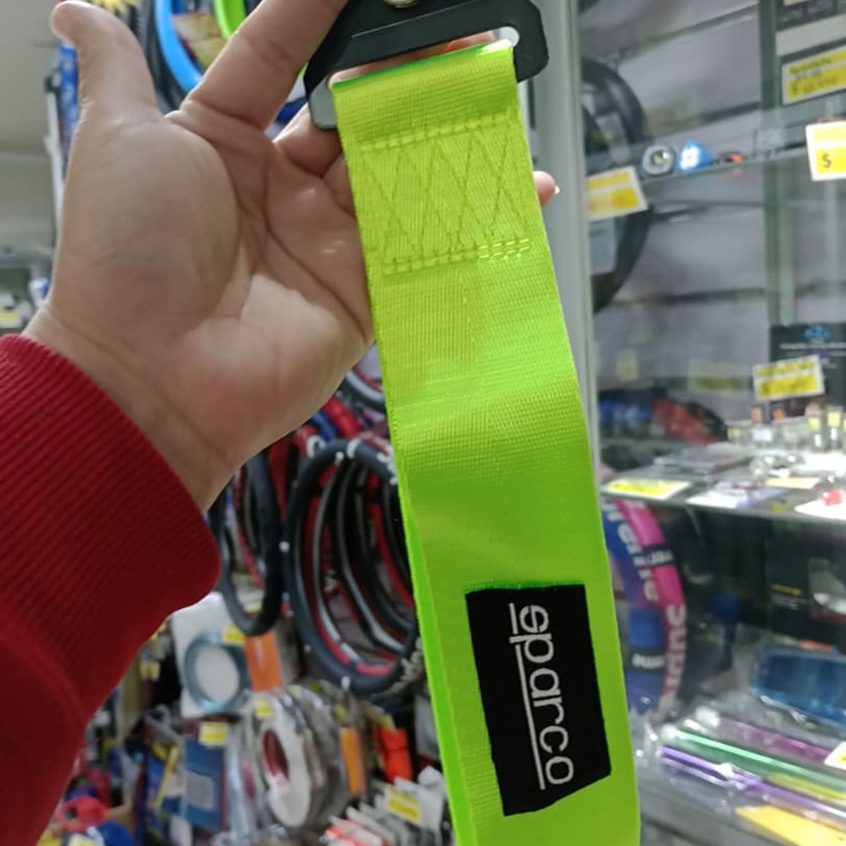 GENERICO - Cinta correa gancho de remolque ó arrastre tow strap universal sparco tunning color VERDE NEON