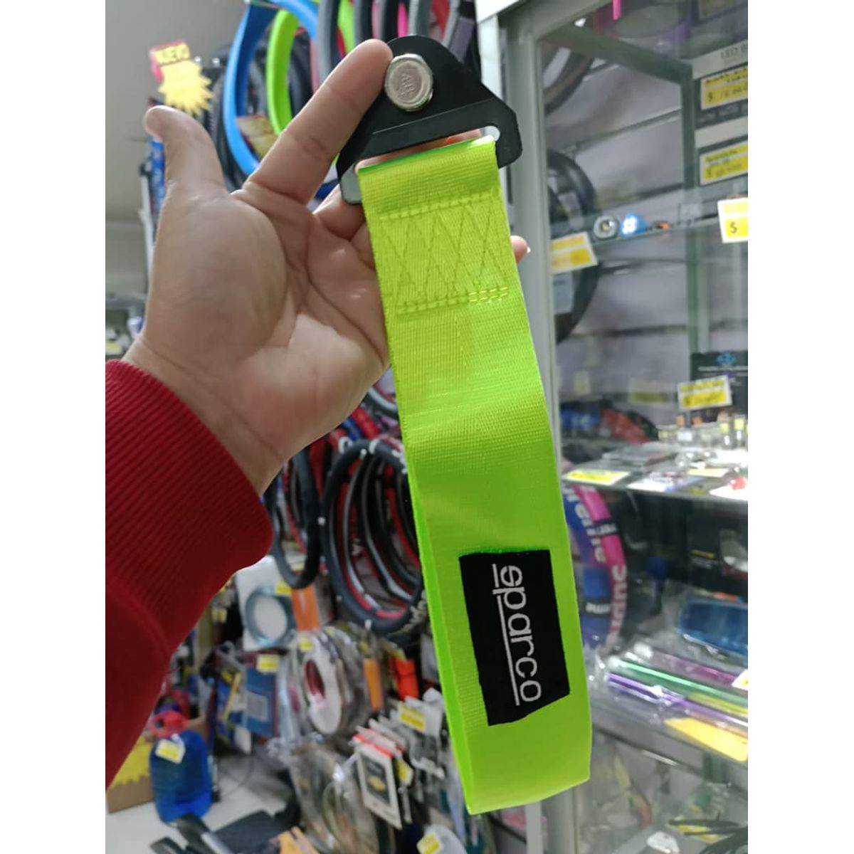 GENERICO - Cinta correa gancho de remolque ó arrastre tow strap universal sparco tunning color VERDE NEON