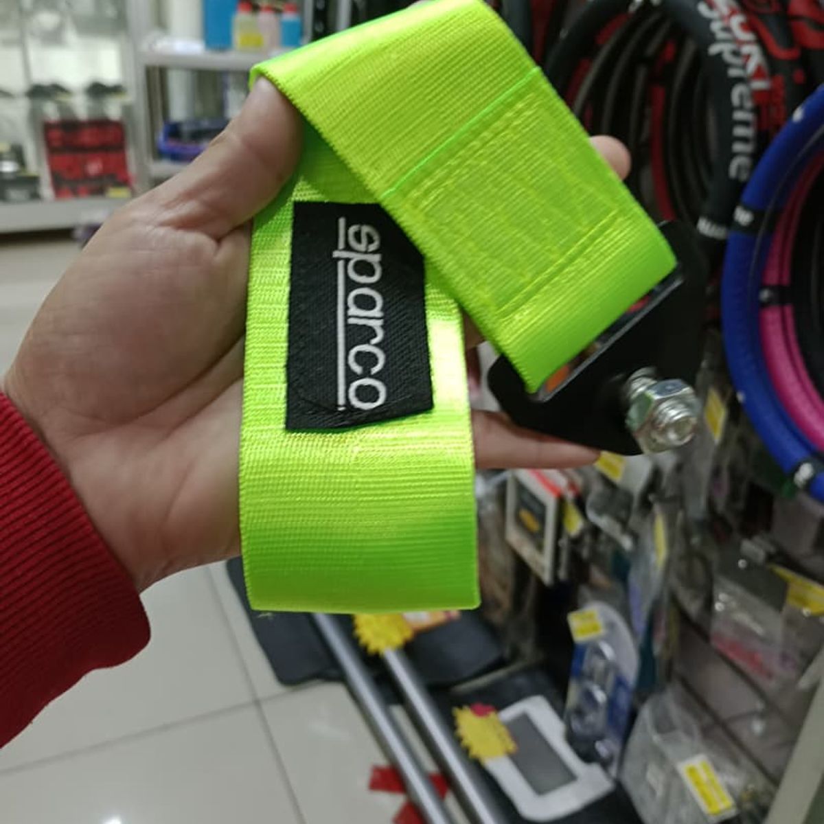 GENERICO - Cinta correa gancho de remolque ó arrastre tow strap universal sparco tunning color VERDE NEON