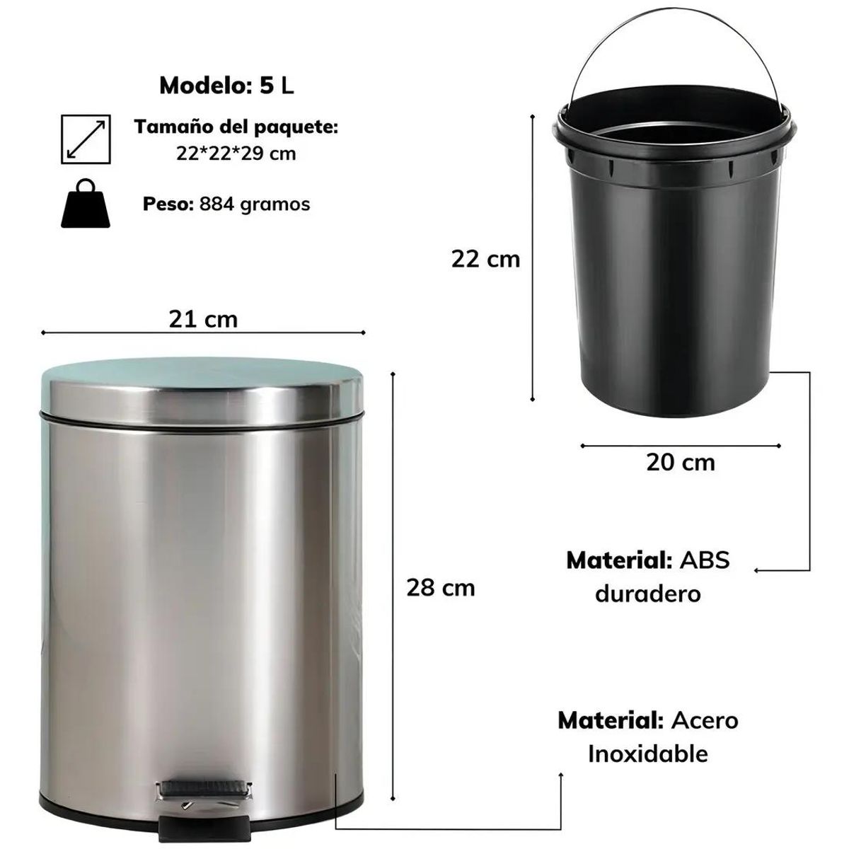 GENERICO - Basurero metálico de 5 litros para papel