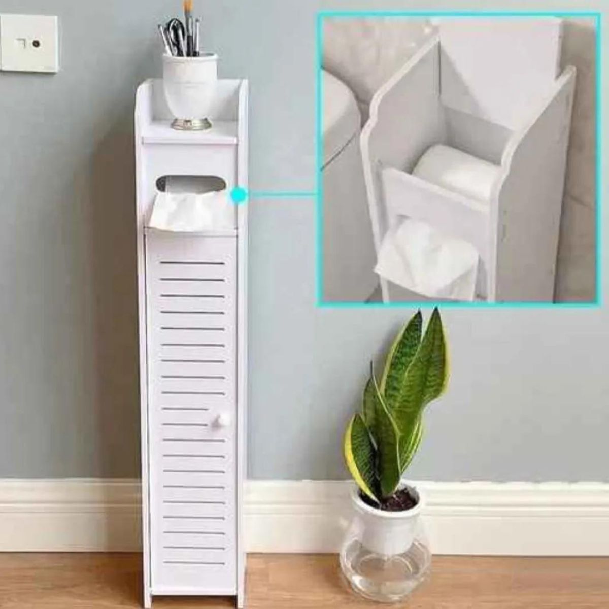 GENERICO - Mueble Organizador Angosto Blanco para Baño con Dispensor