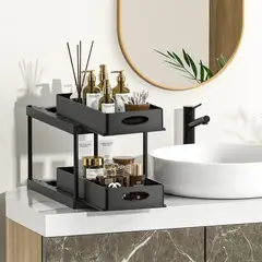 GENERICO - Organizador Deslizable 2 Niveles Negro para Baño y Cocina