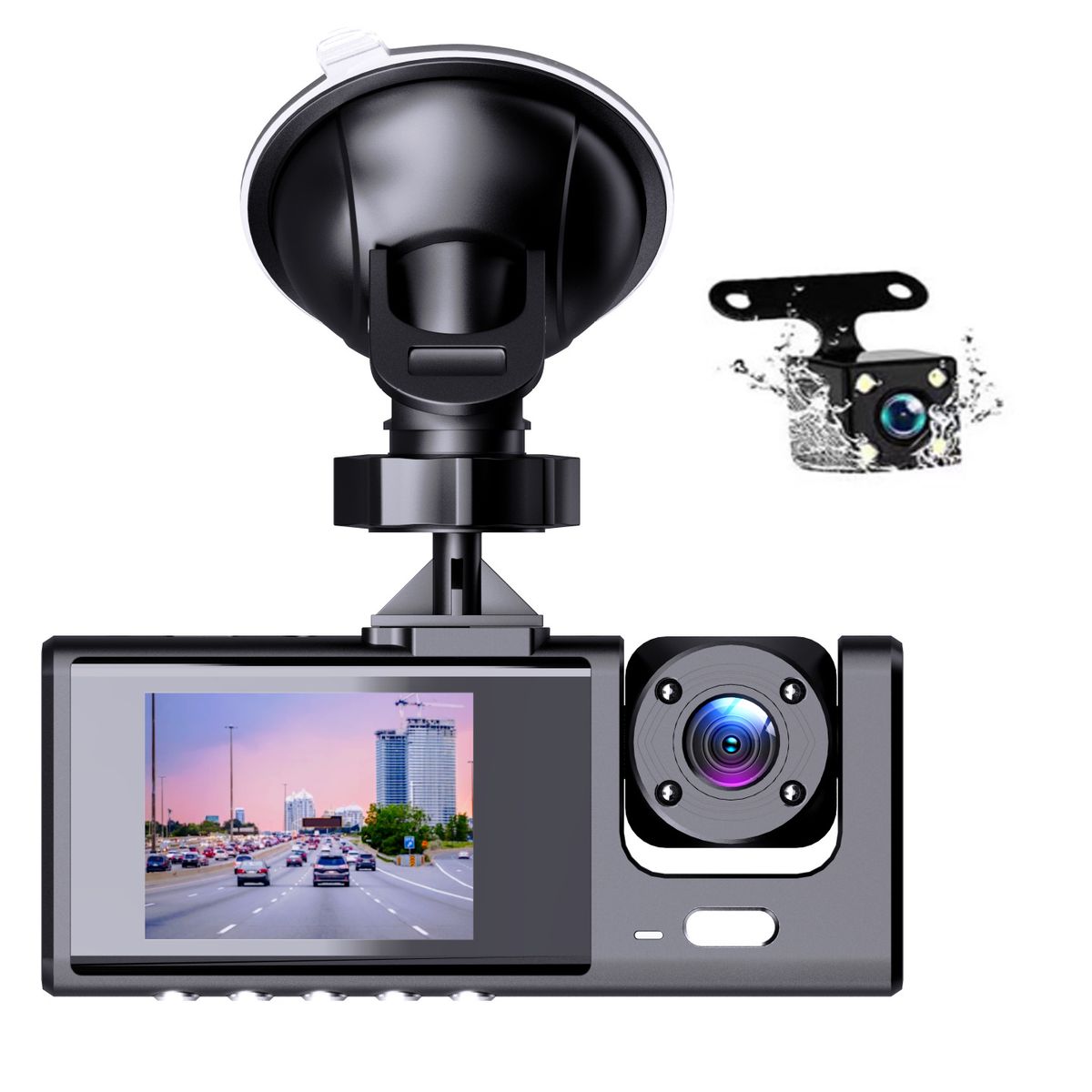 GENERICO - Cámara Para Auto Dash Cam 3 En 1 Full HD 1080p Frontal Trasera E Interna Con Visión Nocturna