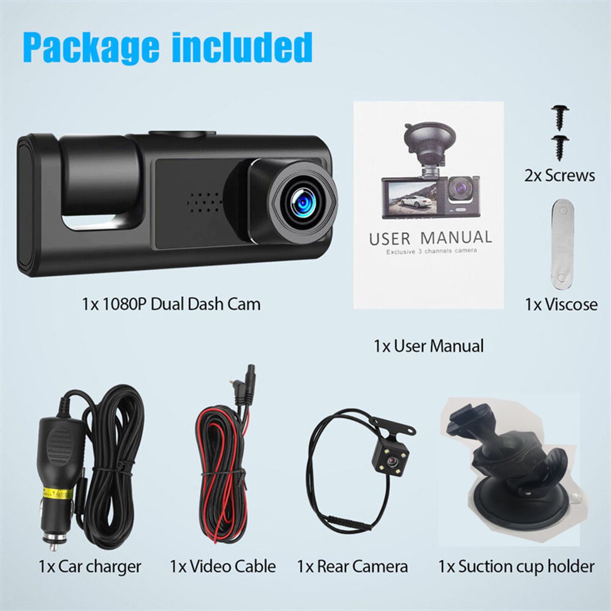 GENERICO - Cámara Para Auto Dash Cam 3 En 1 Full HD 1080p Frontal Trasera E Interna Con Visión Nocturna