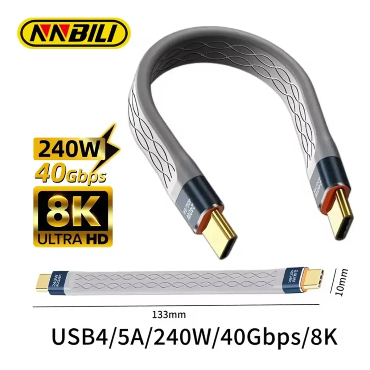 GENERICO - Cable Usb4 Corto Tipo C 240w 40gbps 8k Video Datos Ssd