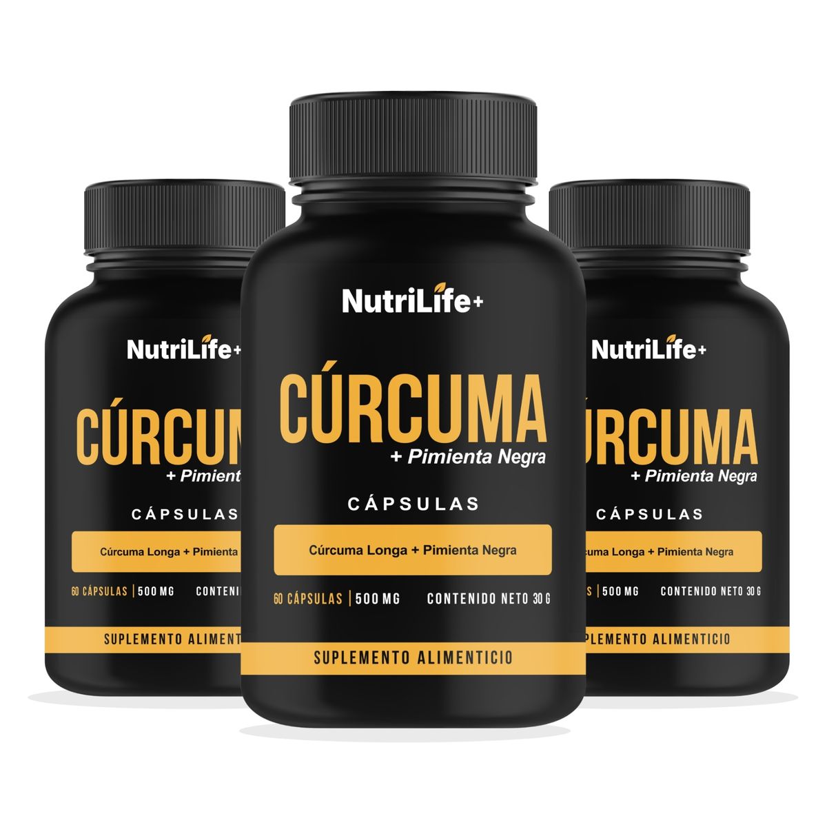 EMETRES - Pack 3 Cúrcuma + Pimienta Negra Nutrilife+ 180 Cápsulas