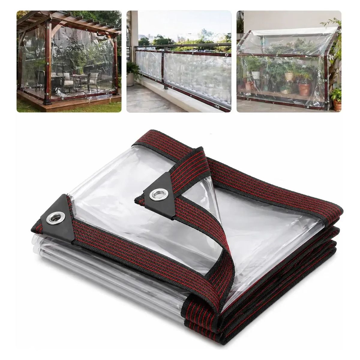GENERICO - Lona Transparente Impermeable 3x3mts con Ojales, Lona Multiusos Transparente