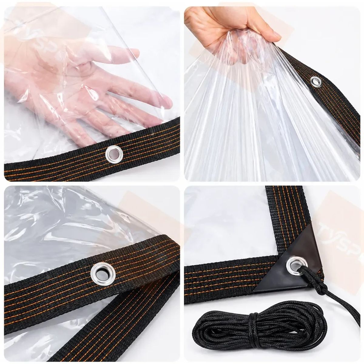 GENERICO - Lona Transparente Impermeable 3x3mts con Ojales, Lona Multiusos Transparente