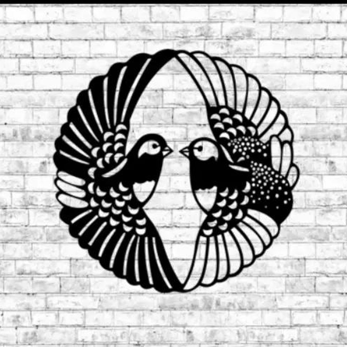 GENERICO - Cuadro Decorativo con Figura Geométrica y Pareja de Aves