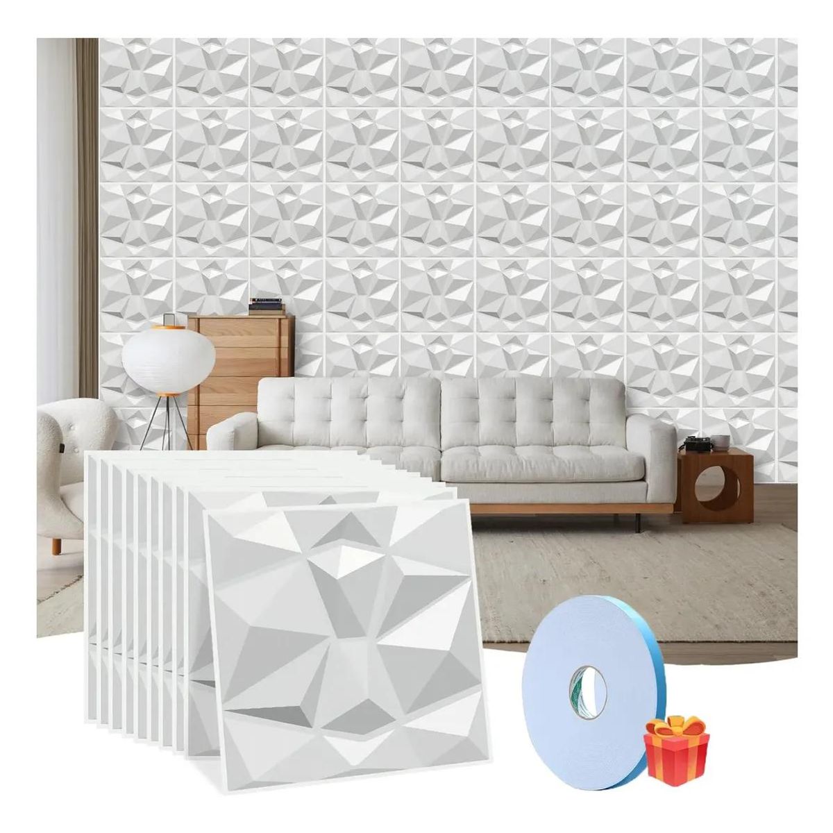 GENERICO - Pack 50 láminas paneles 3D decorativos diamante 30x30cm