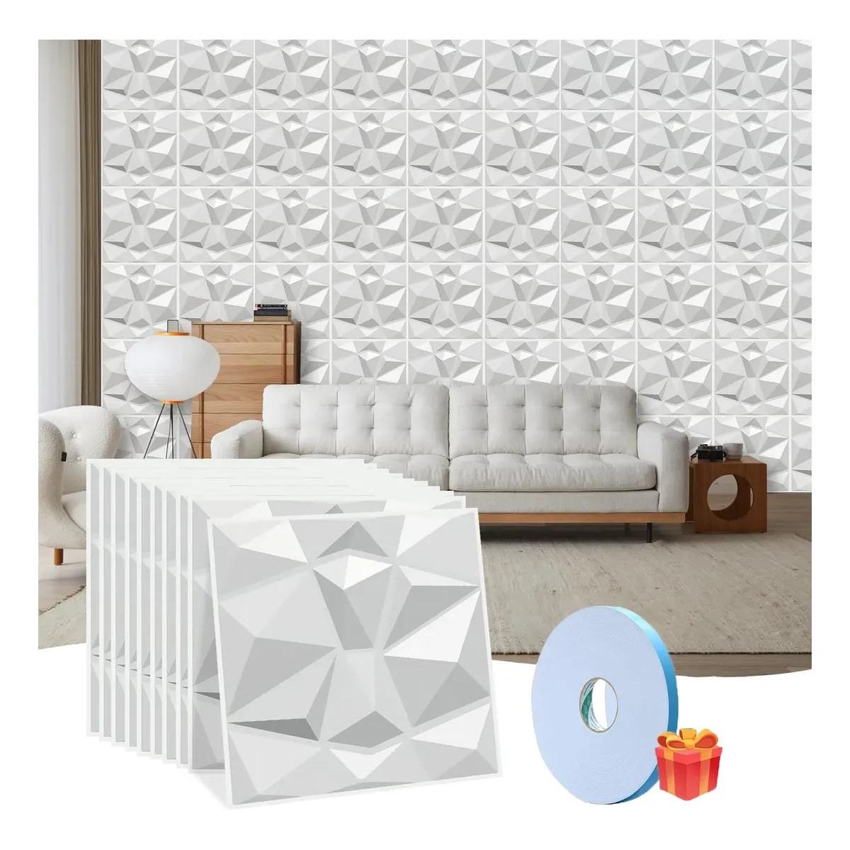 GENERICO - Pack 50 láminas paneles 3D decorativos diamante 30x30cm