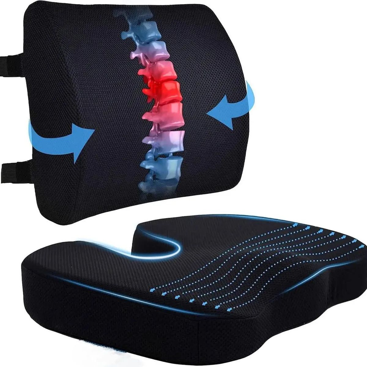 GENERICO - Kit Cojín Lumbar y Asiento Ergonómico para Silla