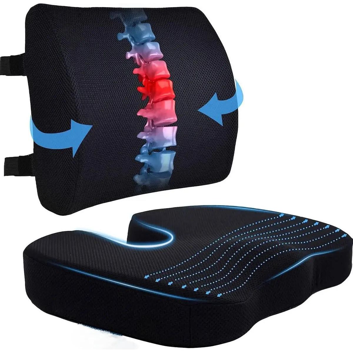 GENERICO - Kit Cojín Lumbar y Asiento Ergonómico para Silla