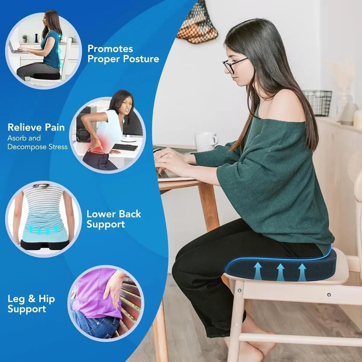 GENERICO - Kit Cojín Lumbar y Asiento Ergonómico para Silla