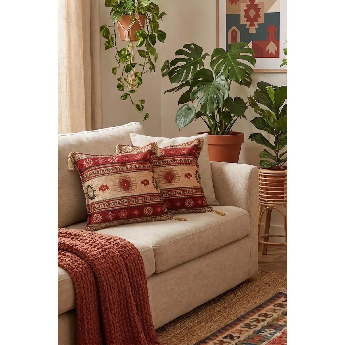 GENERICO - Dúo de cojines Kilim rojo 44x44 cm