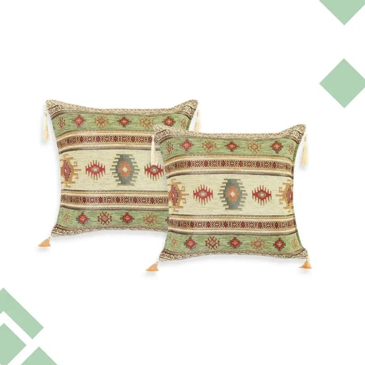 GENERICO - Dúo de Cojines Kilim Verde 44x44 cm